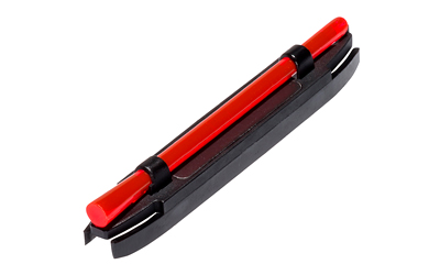 Red retractable ballpoint pen with black holder.