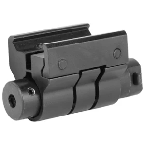 Black tactical gun sight accessory on white background.