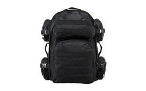 Black tactical backpack with multiple compartments
