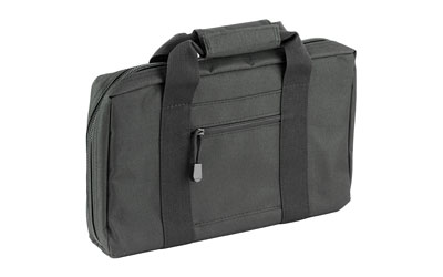Black laptop bag with zippered pocket and handle.