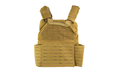 Tan tactical plate carrier vest front view