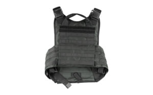 Black tactical vest with MOLLE webbing