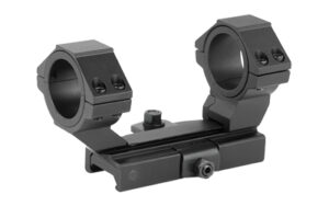 Black dual-ring rifle scope mount on rail base