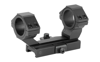 Black dual-ring rifle scope mount on rail base