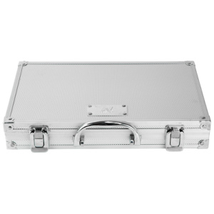 Silver metal briefcase with secure locks