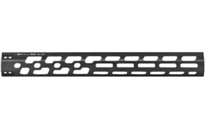 Black openwork metal rail for construction use.