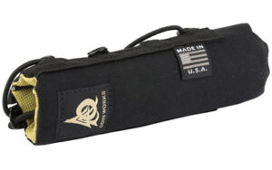Black nylon zippered pouch with Made in USA tag