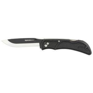 Folding pocket knife with black handle.