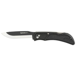 Folding pocket knife with black handle.