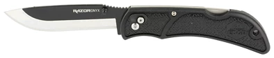 Folding pocket knife with black handle.