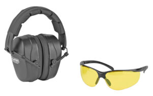 Protective earmuffs and yellow safety glasses