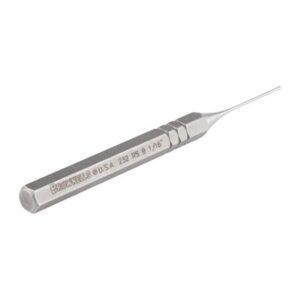 Precision metal tool with engraved hexagonal handle.