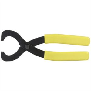 Yellow-handled horseshoe nail puller tool
