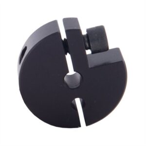 Black circular metal clamp with screw mechanism.
