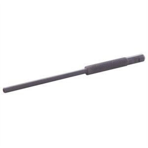 Long steel punch tool with textured grip handle.
