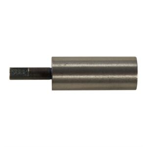 Silver cylindrical metal tool with square end.
