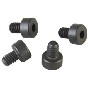 Four black hex socket screws on white background.
