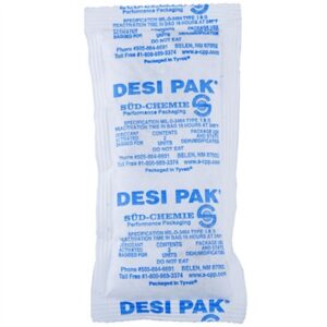 Desiccant packet for moisture control in packaging.