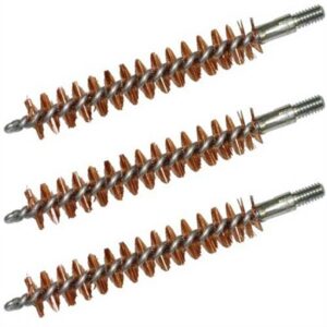 Three copper bore brushes for cleaning gun barrels.