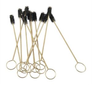 Gold wire brushes with loop handles.