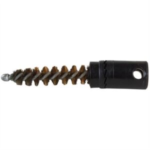 Gun barrel cleaning brush tool on white background.