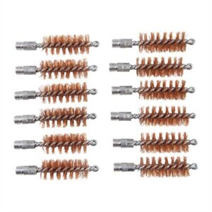 Twelve brown wire drill brush attachments aligned neatly