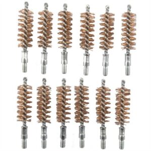Twelve bronze cleaning brushes for firearms maintenance.