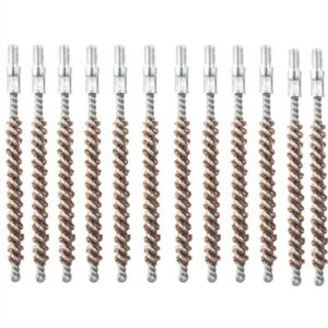 Twelve spiral metal cleaning brushes in a row