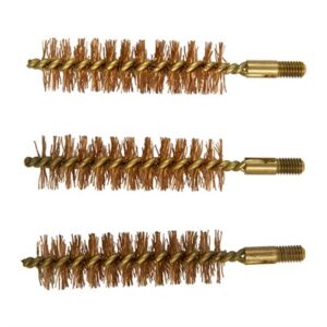 Three brass bore cleaning brushes lined up.