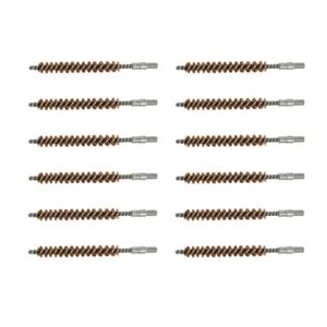 Twelve bronze bore cleaning brushes for firearms.
