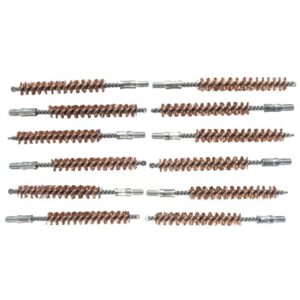 Ten bronze bore brushes for cleaning firearms.