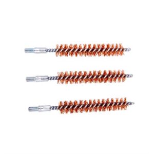 Three rifle cleaning brushes arranged in a row.