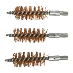 Three rifle cleaning bore brushes with spiral bristles.