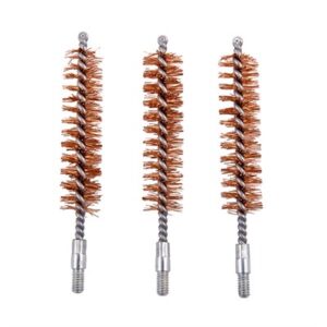 Three brass wire cleaning brushes on white background.