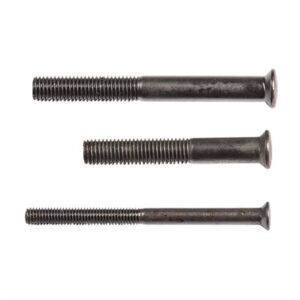 Three metal bolts in varying sizes