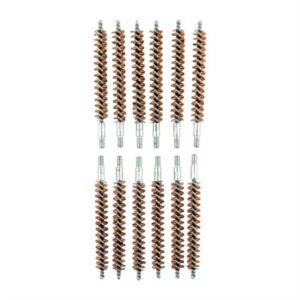 Twelve spiral bore brushes for cleaning firearms.