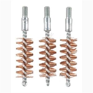 Three copper bore cleaning brushes with threaded ends.