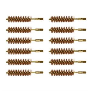 Twelve bronze gun cleaning brushes aligned symmetrically.