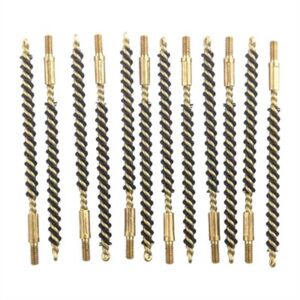 Ten bronze and steel rifle cleaning brushes