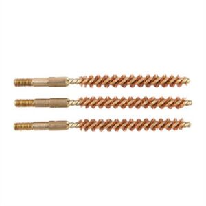 Three brass gun cleaning brushes arranged horizontally