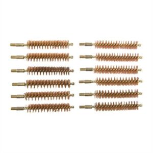 Set of brass bore cleaning brushes for firearms.