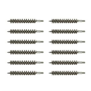 Ten spiral gun cleaning brushes aligned in rows.