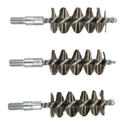 Three metal spiral gun bore cleaning brushes.