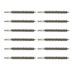 Ten gun bore brushes arranged in rows.