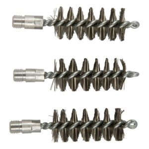 Three metal wire cleaning brushes lined up.