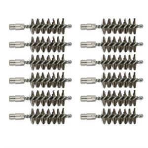 Twelve threaded wire bore cleaning brushes.