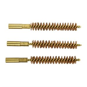 Three bronze gun cleaning brushes in a row.