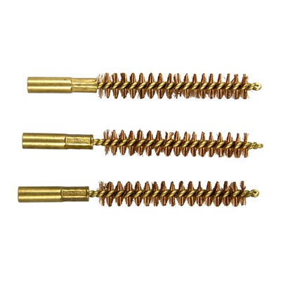 Three bronze gun cleaning brushes in a row.