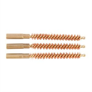 Three bronze gun cleaning brushes aligned horizontally.