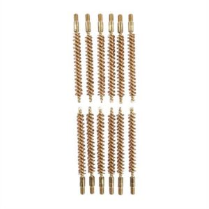 Set of brass gun cleaning brushes arranged neatly.